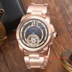 Replica Cartier MTWTFSS Tourbillon Rose Gold Black Dial Watch For Mens